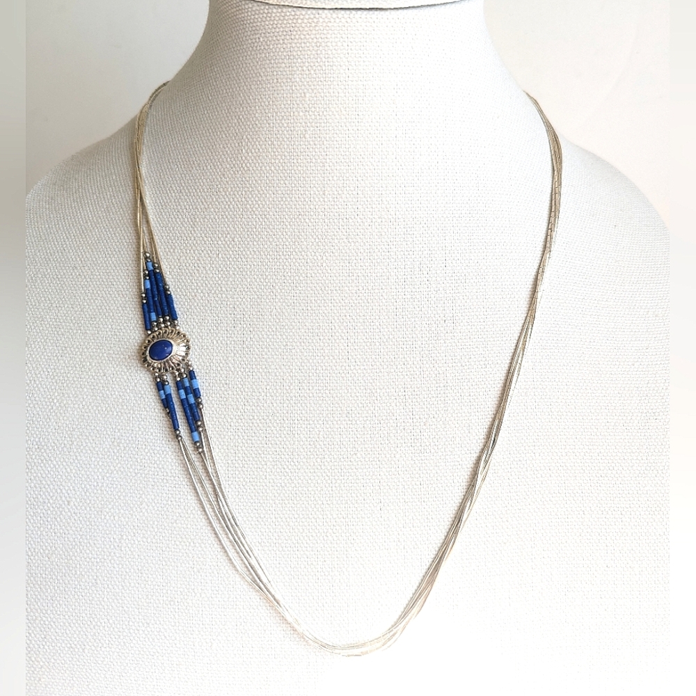 Native American Sterling Silver & Lapis Lazuli Necklace 💙 24" GORGEOUS V